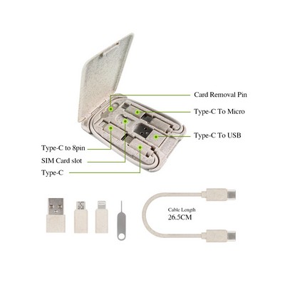 Eco-Friendly 6-in-1 Charging Cable Kit Wheat Straw