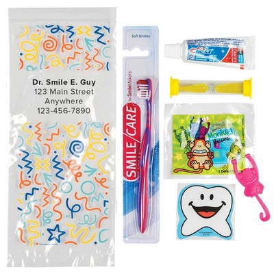 Custom Youth Celebration Premium Zippered Bag Dental Kits with Flossers